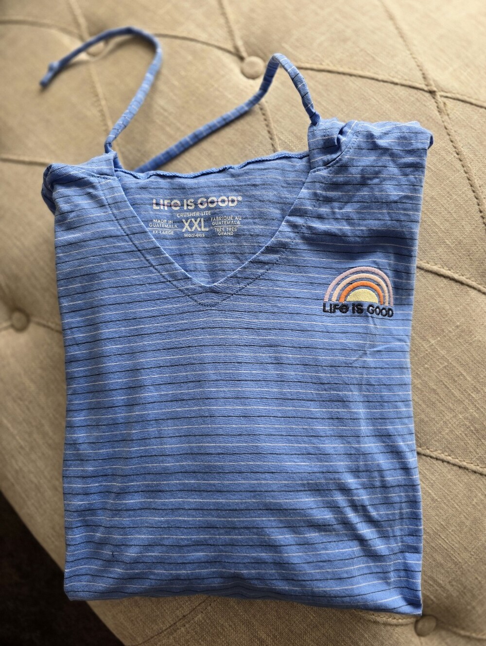 Life Is Good Women's Blue Striped Hoodie Tee with Rainbow Logo. XXL. LAST ONE. - Picture 5 of 5